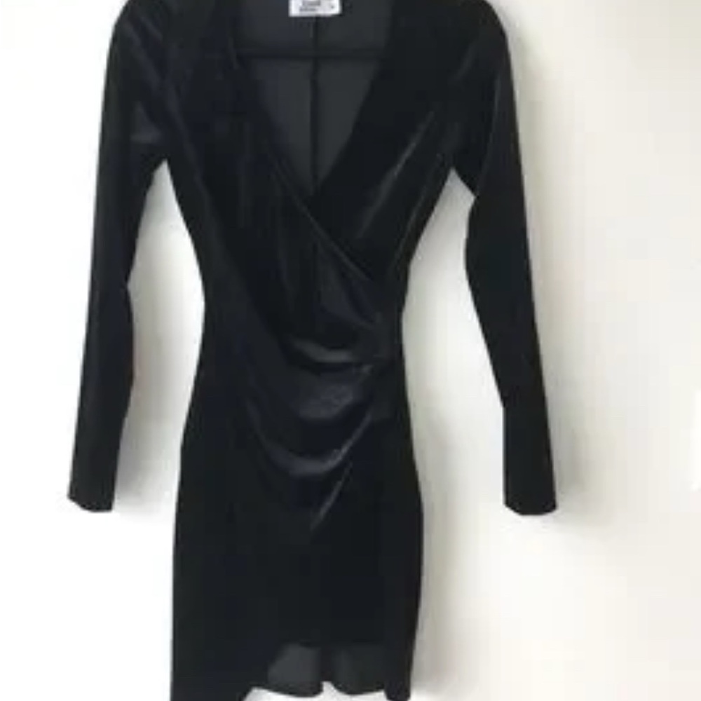 Tiger Mist Black Long Sleeve Dress velvet faux wrap